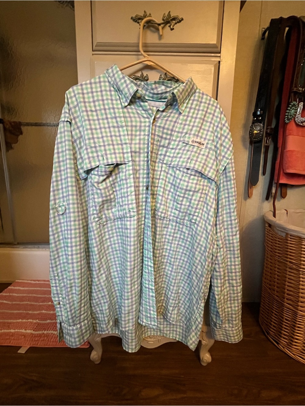 Magellan Outdoors Plaid Fishing Shirt - Mint & Lavender
